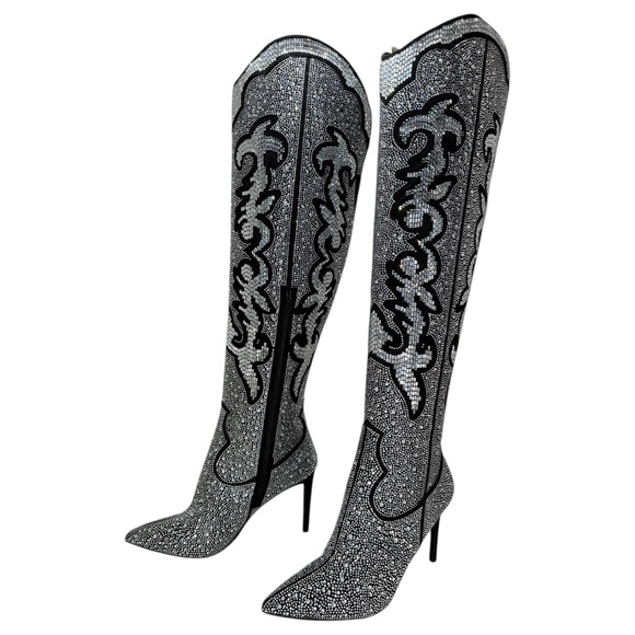 INC Iresa4 Rhinestone Crusted Western Style OTK Heeled Womens Boots Size 12M - Picture 12 of 15